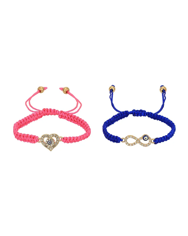 bracelets and bangles modern design -Set of 2 Gold Plated CZ Infinity & Heart Evil Eye Adjustable Bracelet for women