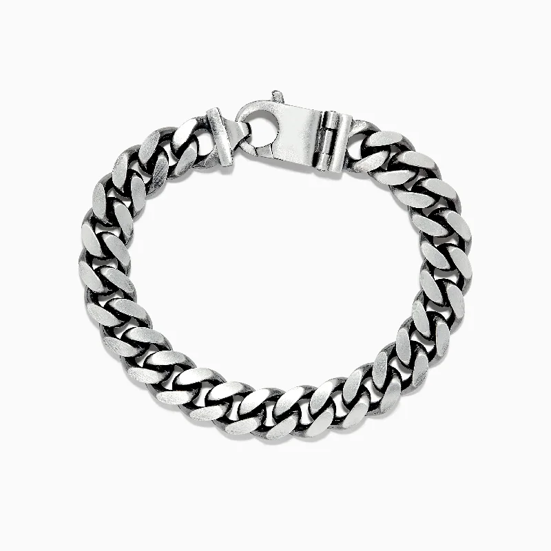 bracelets and bangles with green emerald -Men's 925 Sterling Silver Chain Link Bracelet