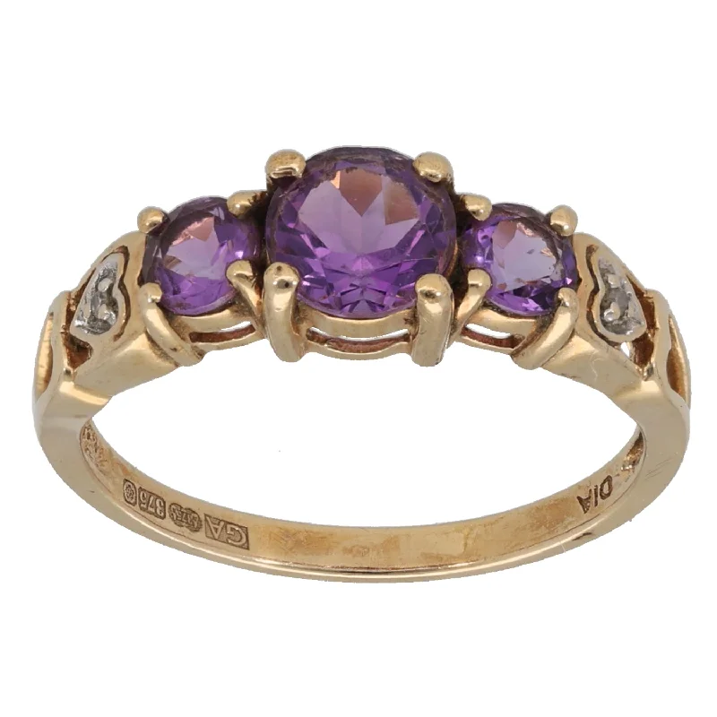 ladies engagement rings personalized touch -9ct Gold Amethyst & 0.01ct Diamond Dress/Cocktail Ring Size P