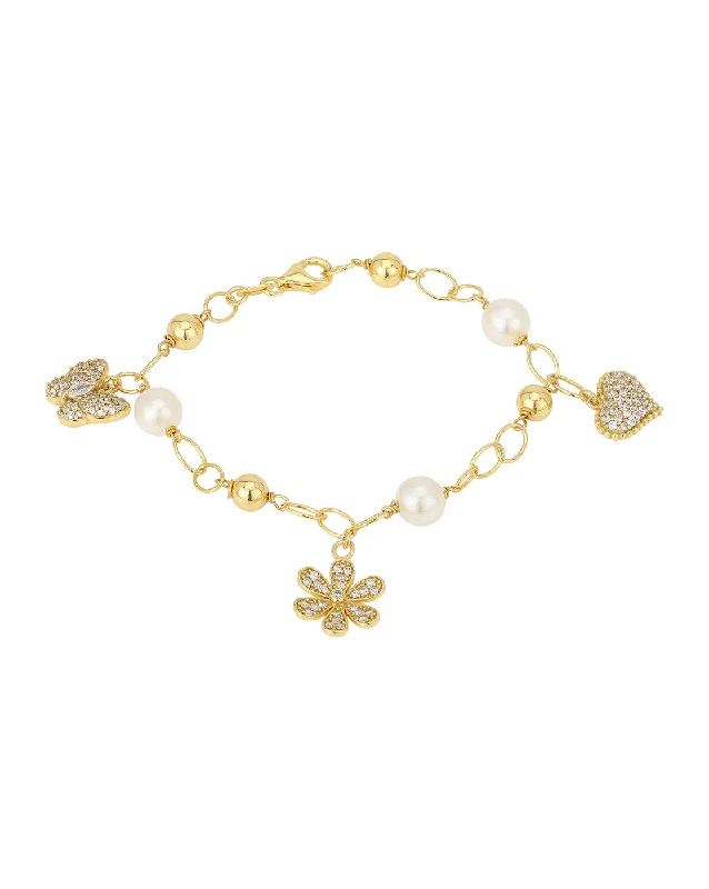 bracelets and bangles timeless beauty -Carlton London Gold Plated With Cz Studded Charm Bracelet For Women