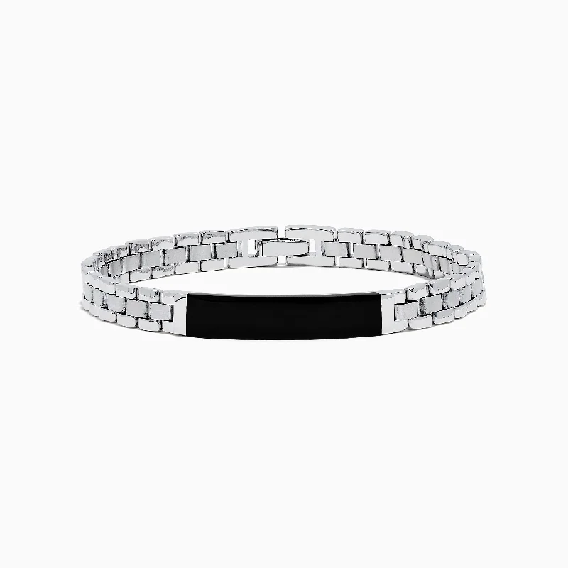 bracelets and bangles for casual wear -Men's 925 Chain Link Sterling Silver Onyx Bracelet 6.80 TCW