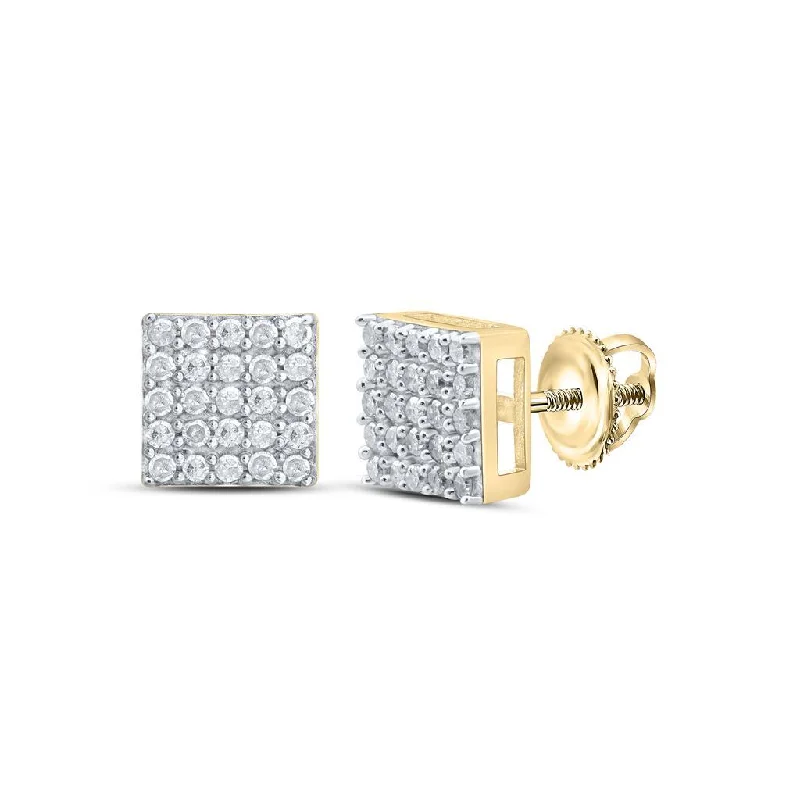 ladies earrings for young women -Square .33cttw Diamond Earrings .925 Sterling Silver