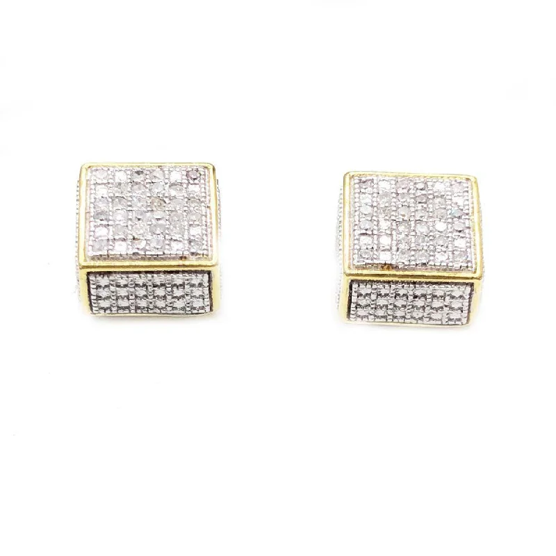 ladies earrings with shell design -3D Cube .17cttw Diamond Earrings Yellow .925 Sterling Silver