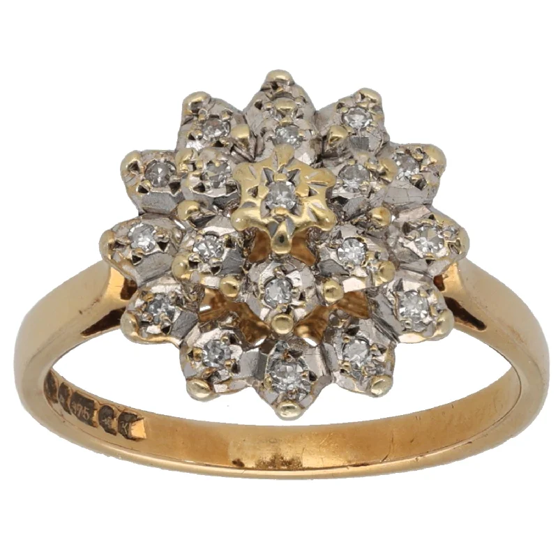 ladies engagement rings with marquise cut -9ct Gold 0.19ct Diamond Cluster Ring Size N