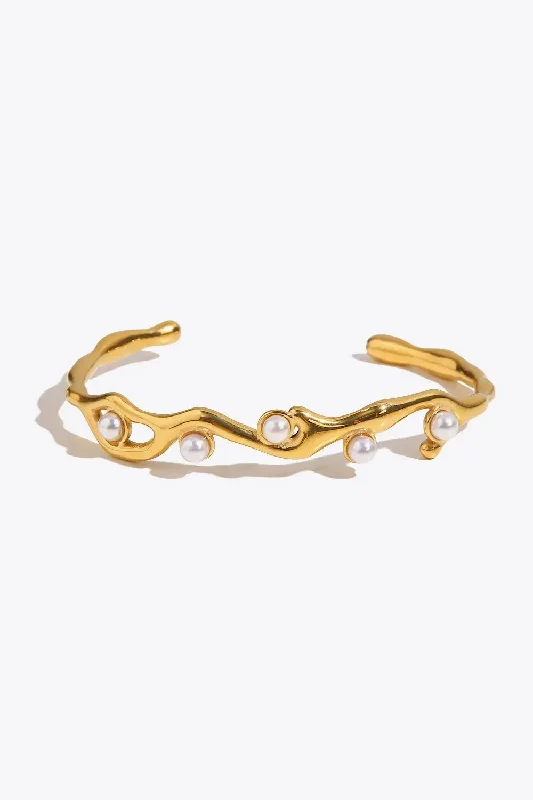 bracelets and bangles stylish modern -Inlaid Synthetic Pearl Open Bracelet