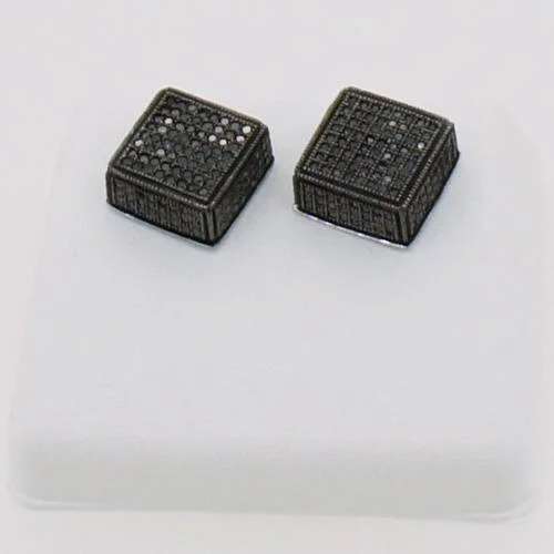 ladies earrings with yellow citrine -Jumbo Real Black Diamond Cube Hip Hop Earrings .81cttw .925 Sterling Silver