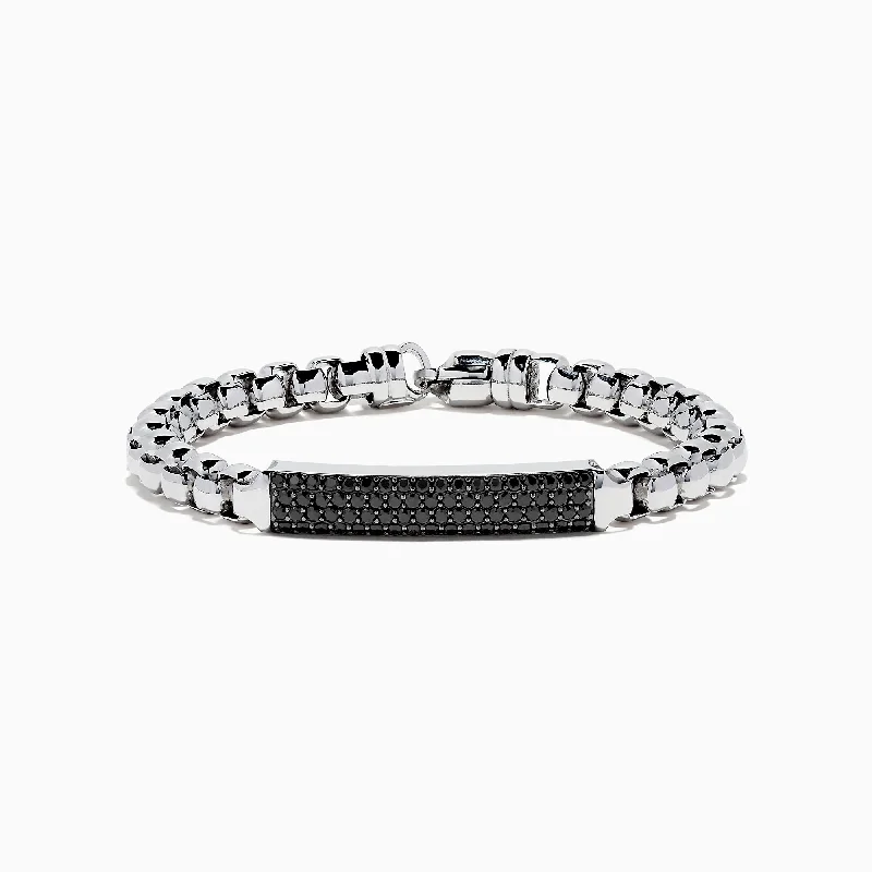 bracelets and bangles for fashion lovers -Men's 925 Sterling Silver Chian Link Black Spinel Bracelet, 3.15 TCW