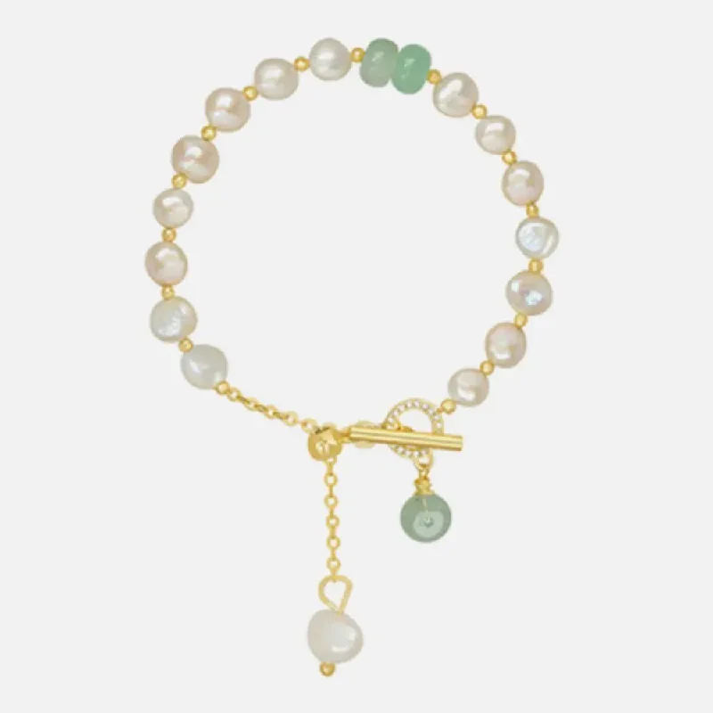 bracelets and bangles with pink tourmaline -Pearl Green Stone Link Bracelet