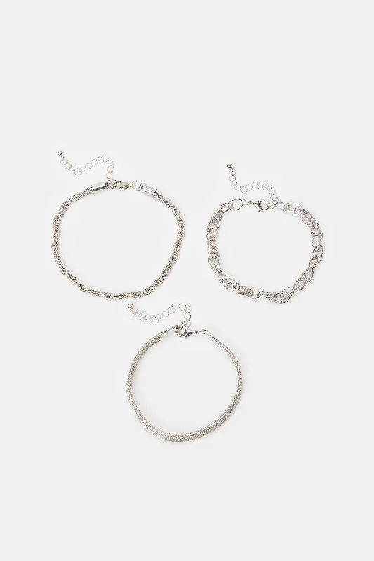 bracelets and bangles chic design -Women Silver Embellished Bracelet Set (3 Piece)