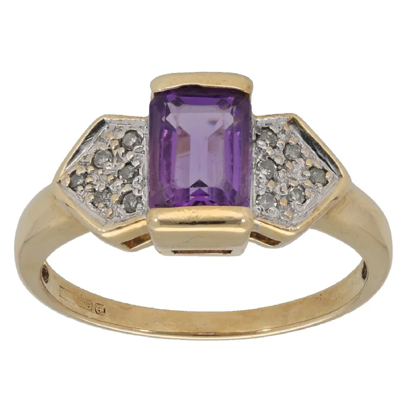 ladies engagement rings rose gold halo -9ct Gold Amethyst & 0.06ct Diamond Dress/Cocktail Ring Size K