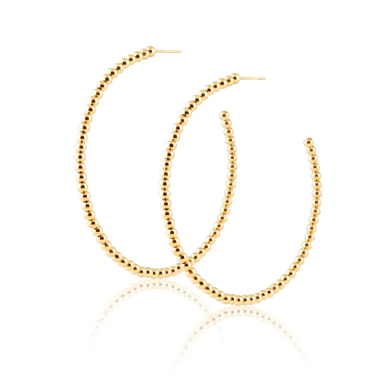 ladies earrings with gold plating -Chelsea Beaded Hoops