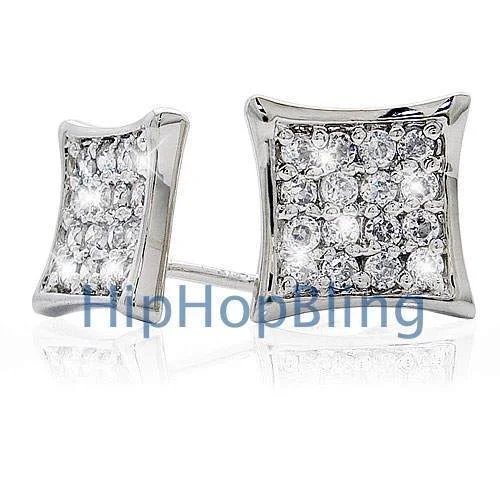 ladies earrings for prom -9mm .925 Sterling Silver Micro Pave Iced Out Earrings