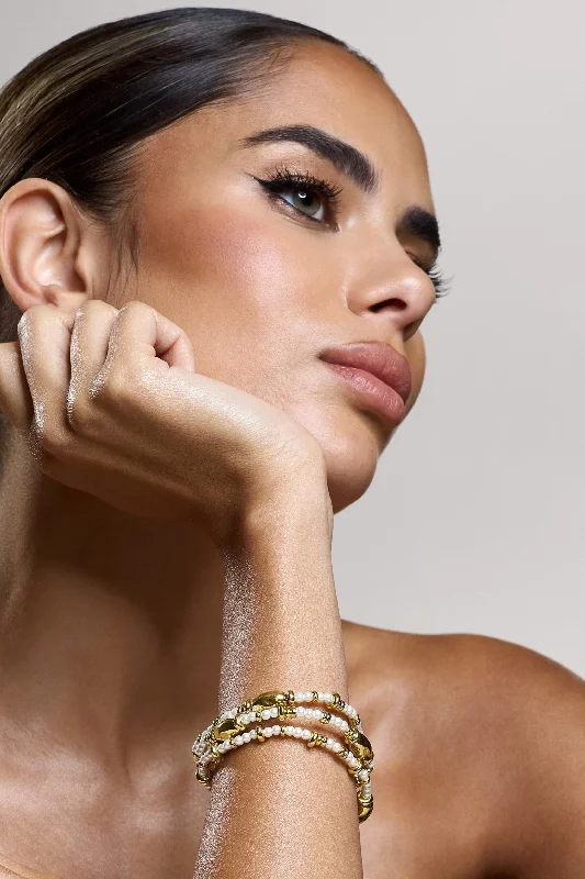 bracelets and bangles affordable luxury -Raine | Gold Pearl Beaded Bracelet Set