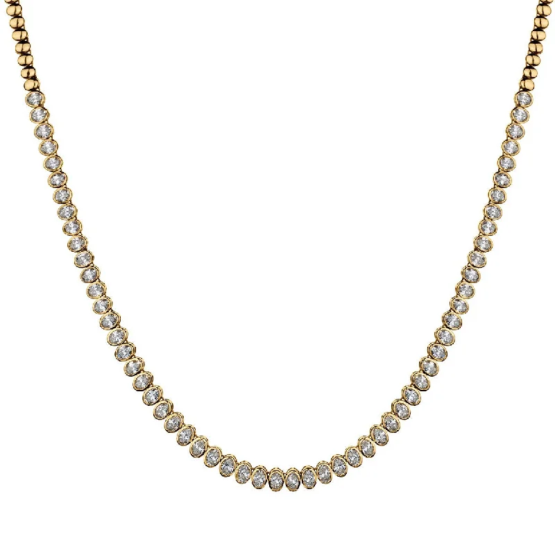 necklaces with white pearls -OVAL BEZEL SET DIAMOND TENNIS NECKLACE