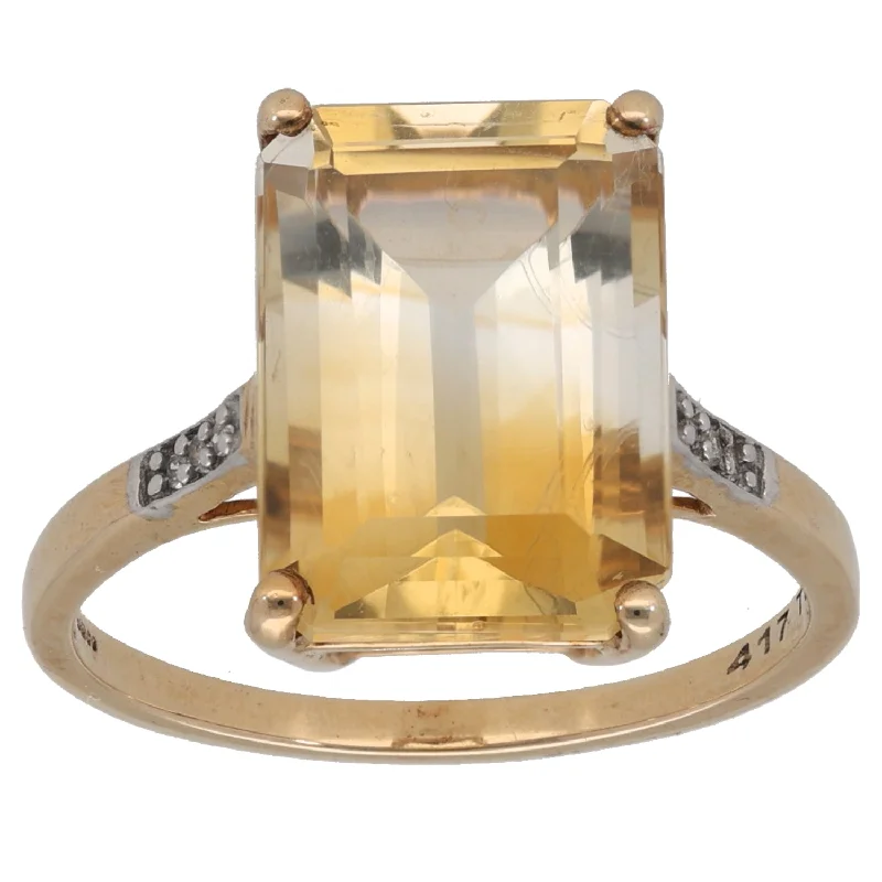 ladies engagement rings heirloom style -9ct Gold Citrine & 0.03ct Diamond Dress/Cocktail Ring Size Q