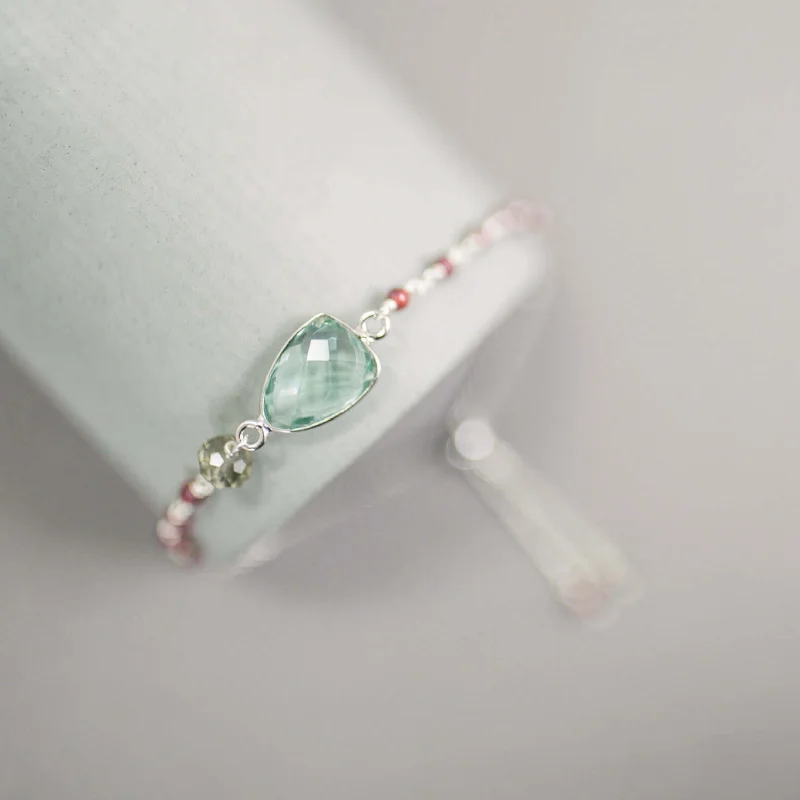 bracelets and bangles romantic style -Green Amethyst Adjustable Silver Bracelet