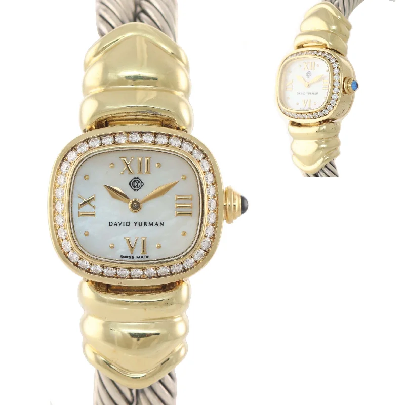 bracelets and bangles gold set -Ladies David Yurman T-17326 18k Gold Silver Diamond MOP Bangle Bracelet Watch