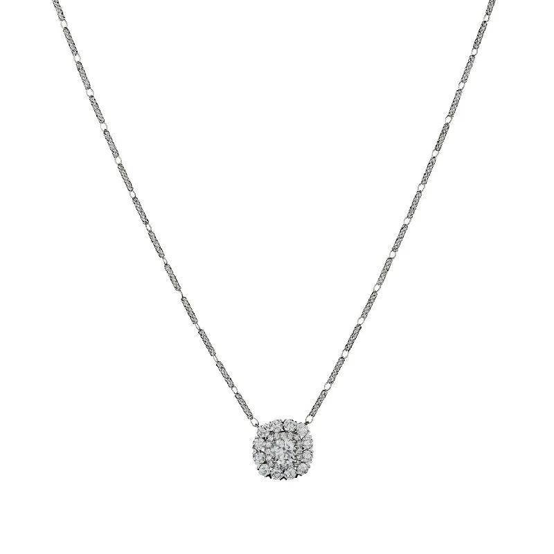 necklaces with diamond accent -ROUND BRILLIANT CUT DIAMOND HALO NECKLACE