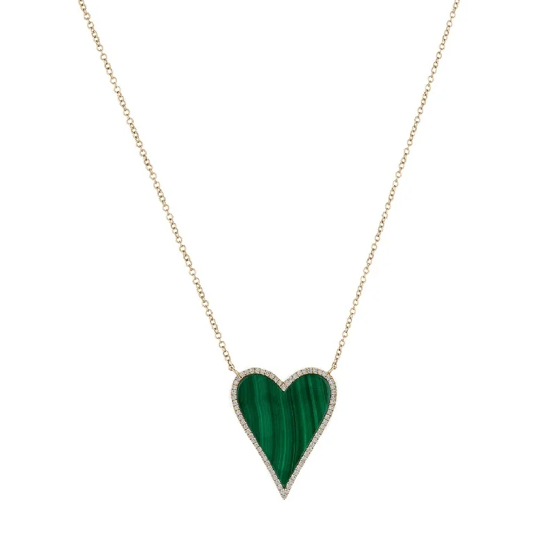 necklaces small pendant -MALACHITE & DIAMOND HEART NECKLACE