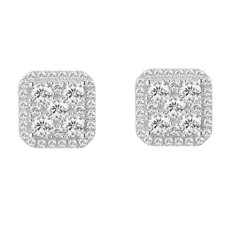 ladies earrings with zircon -Cushion Chunky VVS Moissanite Earrings .925 Sterling Silver