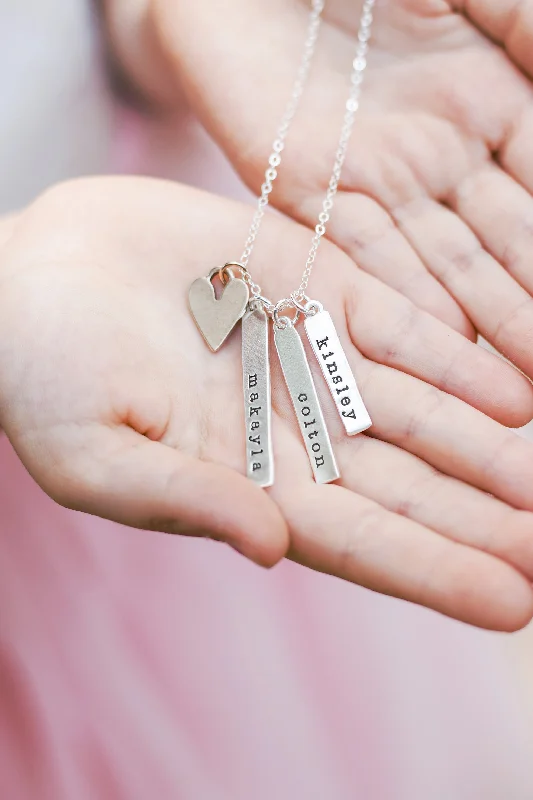 necklaces with rose quartz -vertical bar necklace {with heart}