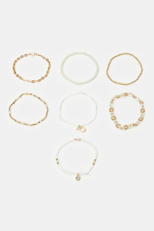 bracelets and bangles rose gold -Women Gold Embellished Bracelet Set (Pack of 7)