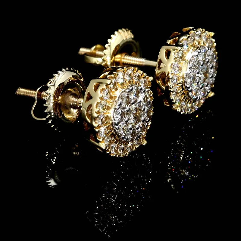 ladies earrings with pink tourmaline -Cluster Halo Solitaire Diamond Earrings Solid 14K Gold