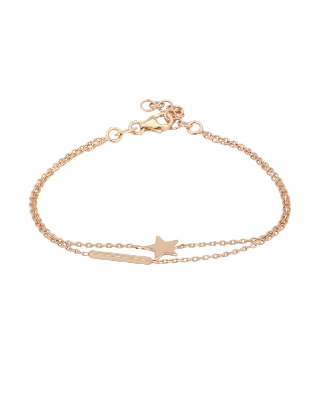 bracelets and bangles thin bangle -Carlton London Rose Gold Plated With Star Dual Strand Bracelet