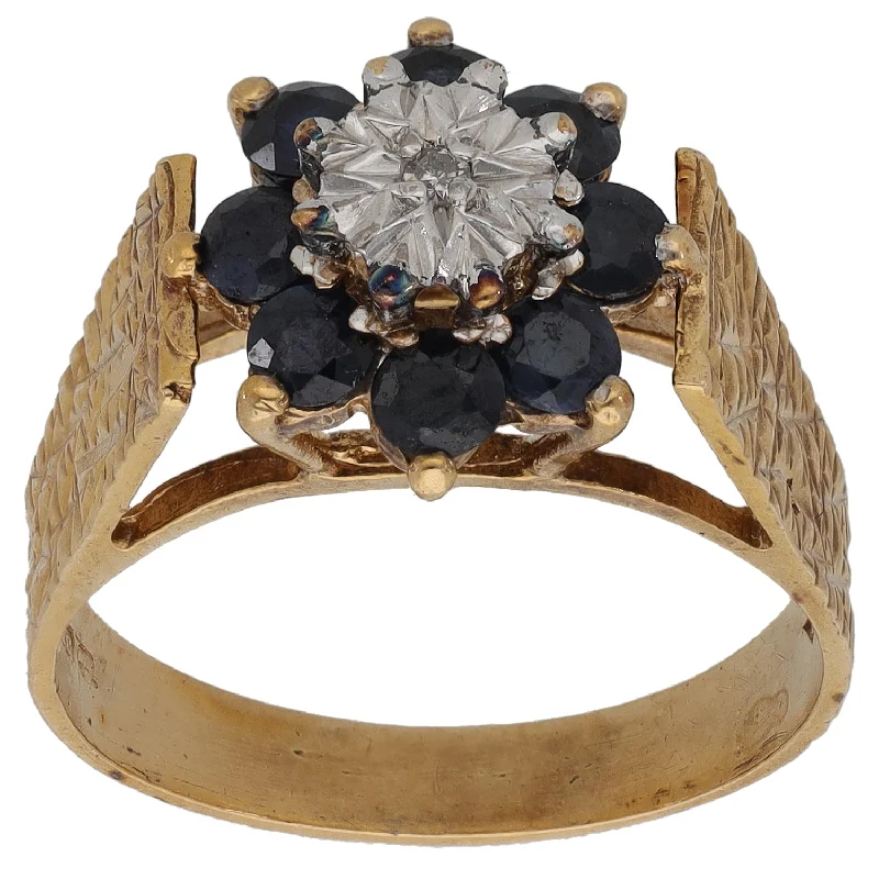 ladies engagement rings with zircon -9ct Gold Sapphire & 0.02ct Diamond Cluster Ring Size N