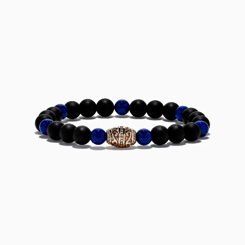 bracelets and bangles for gift ideas -Men's 925 Sterling Silver Onyx and Lapis String Bracelet