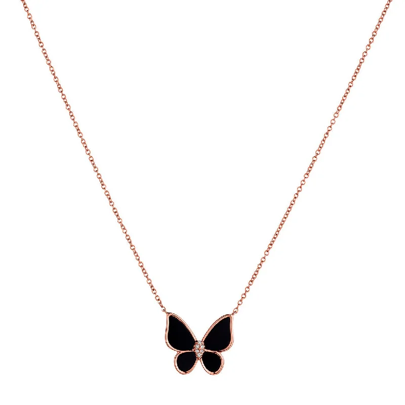 necklaces for daily use -BLACK ONYX  BUTTERFLY & DIAMOND NECKLACE