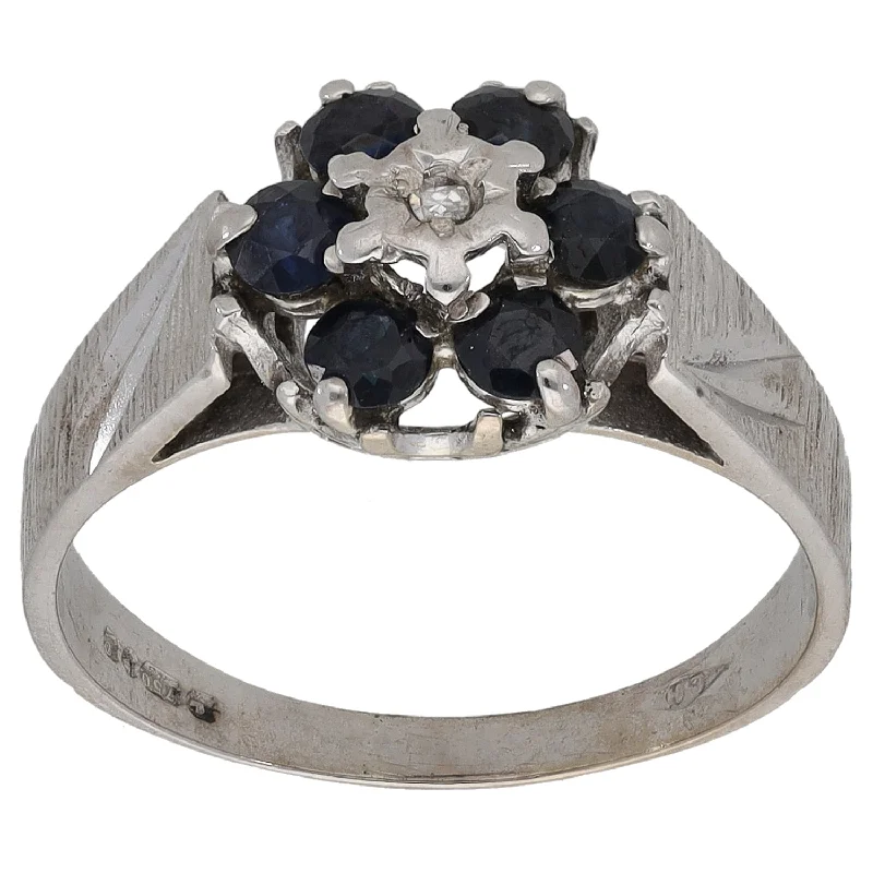 ladies engagement rings with crystals -18ct White Gold 0.01ct Diamond & Sapphire Cluster Ring Size L