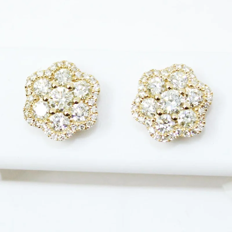 ladies earrings clip on -Bubble Cluster .98cttw Diamond 14K Yellow Gold Earrings