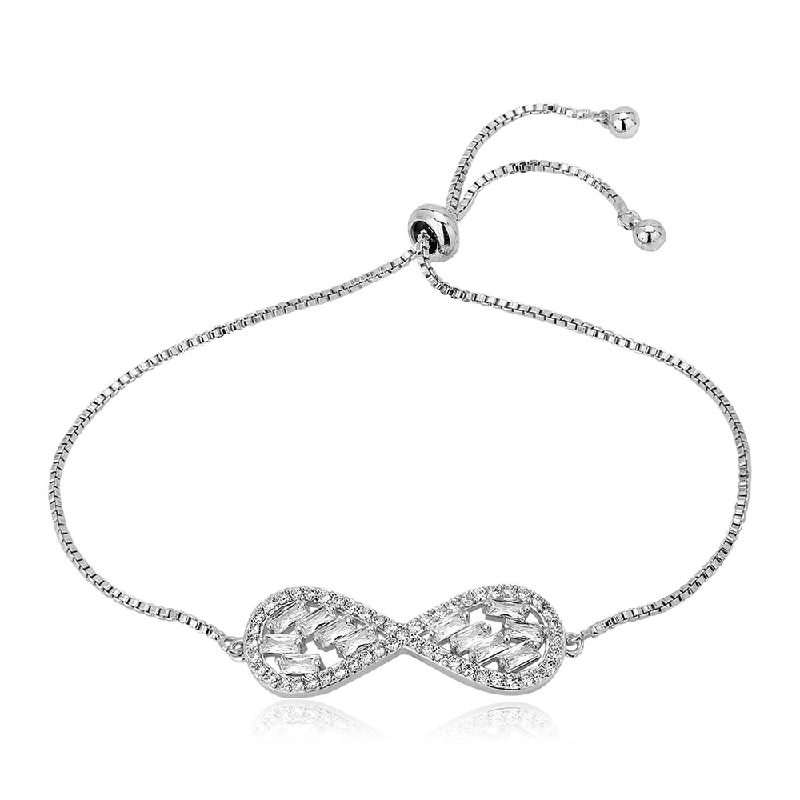 bracelets and bangles with diamonds -Carlton London Premium Jwlry-Silver Toned Cz Studded Rhodium-Plated Wraparound Adjustable Bracelet Fjb4182