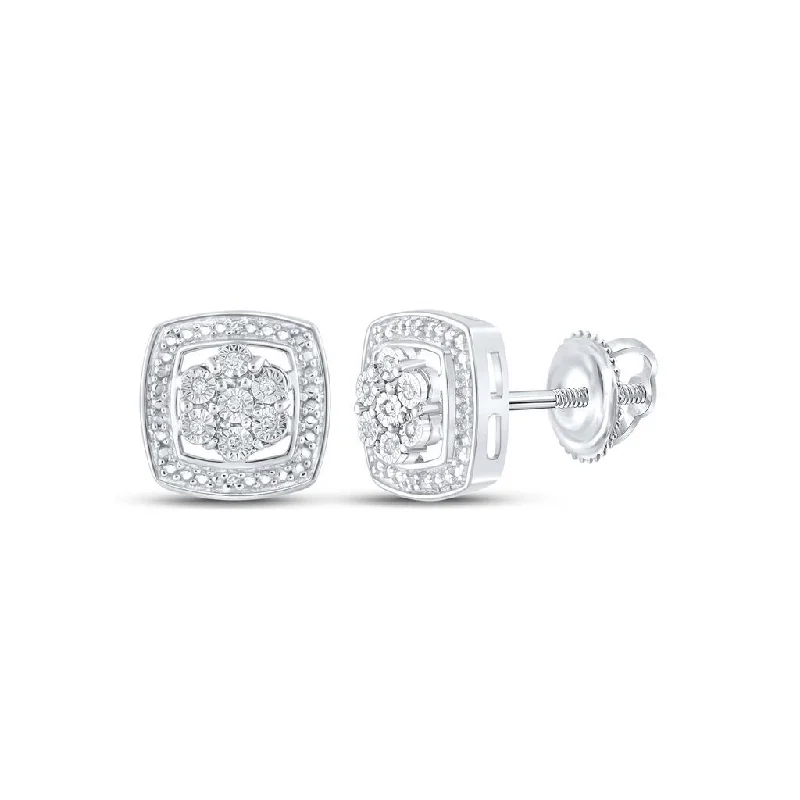 ladies earrings for bold fashion -Cluster in Frame .05cttw Diamond Earrings .925 Sterling Silver