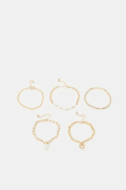 bracelets and bangles for bold fashion -Women Gold Embellished Bracelet Set (5 Piece)