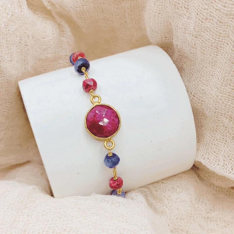 bracelets and bangles with opal -Ruby Sapphire Quartz Adjustable Gemstone Bracelet