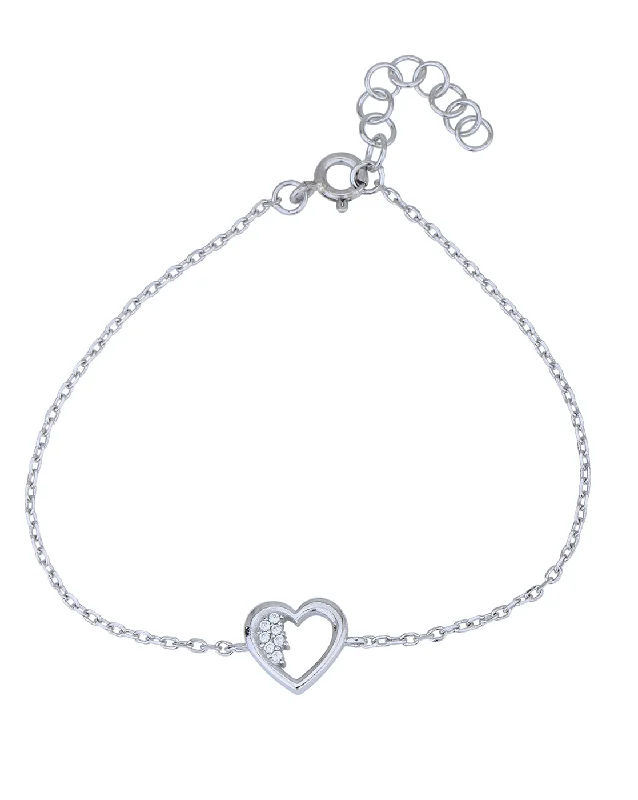 bracelets and bangles art deco -Rhodium Plated with CZ Heart Charm Bracelet