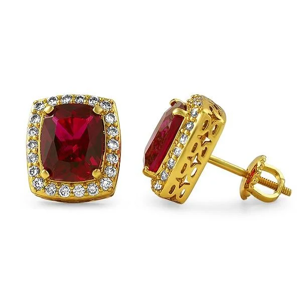 ladies earrings timeless beauty -.925 Sterling Silver Gold Lab Ruby CZ Earrings