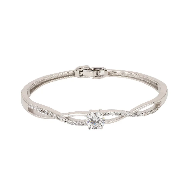 bracelets and bangles for prom -Carlton London Rhodium Plated Cz Studded Bangle Bracelet