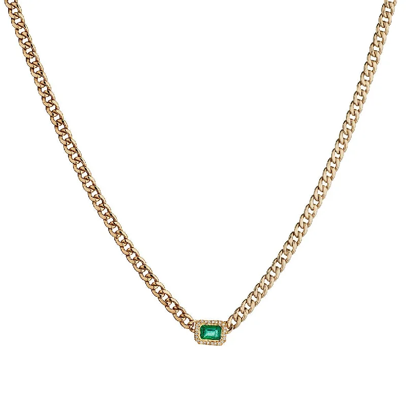 necklaces for special occasion -GREEN EMERALD & DIAMOND PENDANT LINK CHAIN NECKLACE