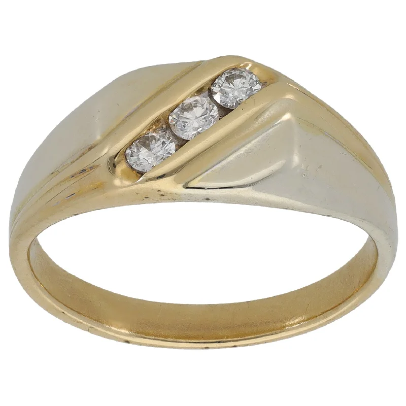 ladies engagement rings delicate band -9ct Bi-Colour Gold 0.15ct Diamond Patterned Signet Ring Size Q