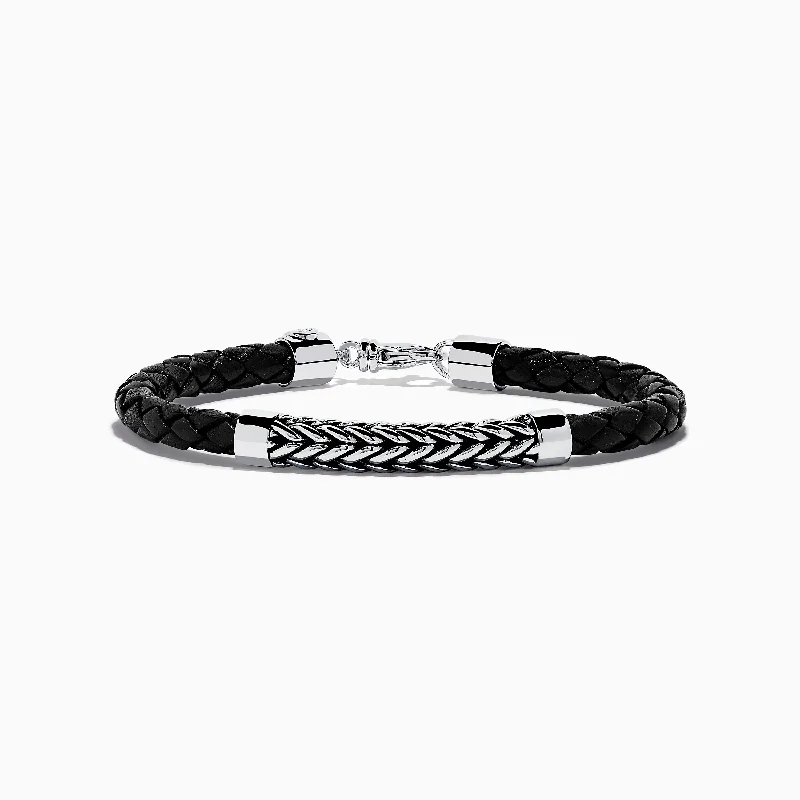 bracelets and bangles timeless beauty -Men's Sterling Silver and Leather Braid Bracelet