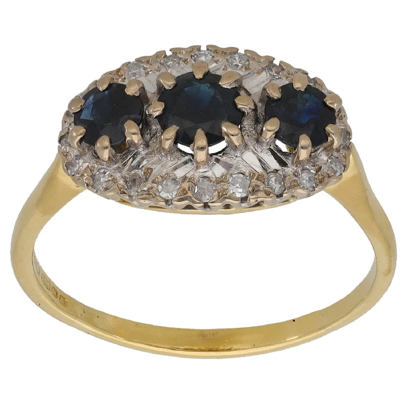 ladies engagement rings modern design -18ct Gold 0.20ct Diamond & Sapphire Dress/Cocktail Ring Size U