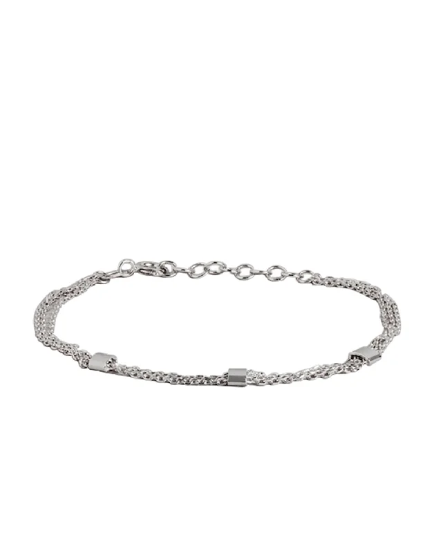 bracelets and bangles hypoallergenic metal -Rhodium Plated Double Chain Bracelet For Women