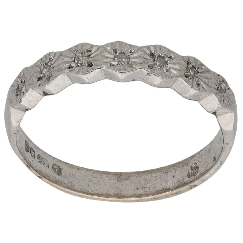 ladies engagement rings unique design -9ct White Gold 0.07ct Diamond Half Eternity Ring Size M