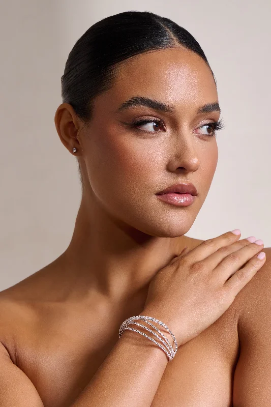 bracelets and bangles with peridot -Libby | Silver Diamante Pendant Layered Cuff Bracelet