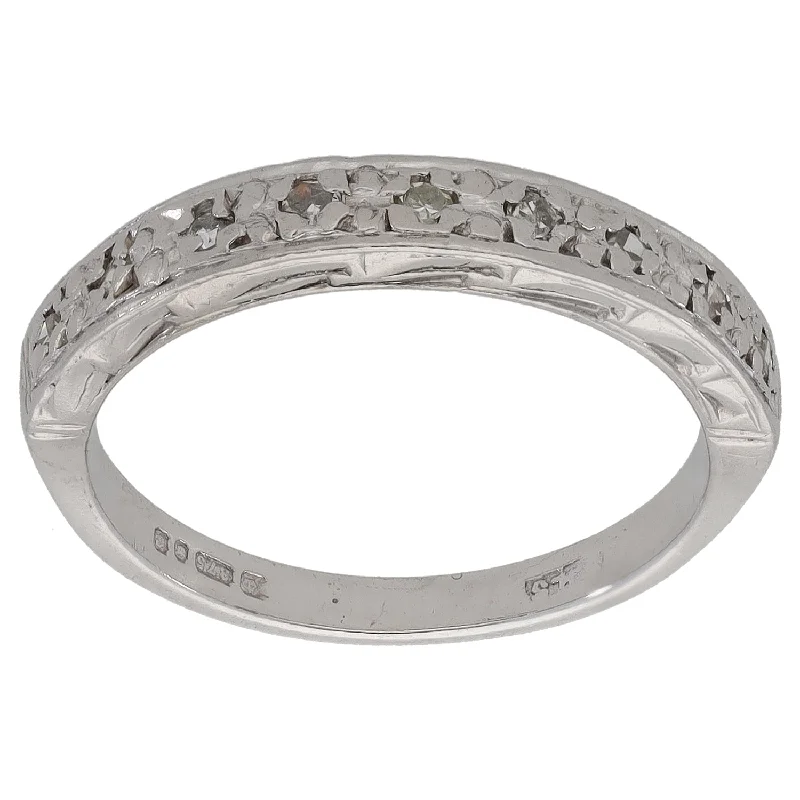 ladies engagement rings custom made -9ct White Gold 0.09ct Diamond Half Eternity Ring Size K