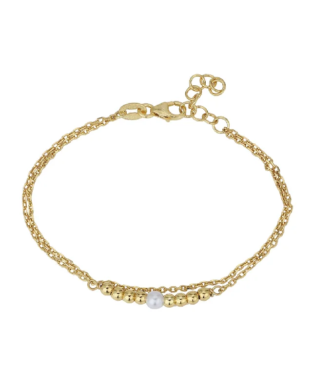 bracelets and bangles layered look -Carlton London 18Kt Gold Plated Double Layer Bracelet  With Gold Beads & Pearl