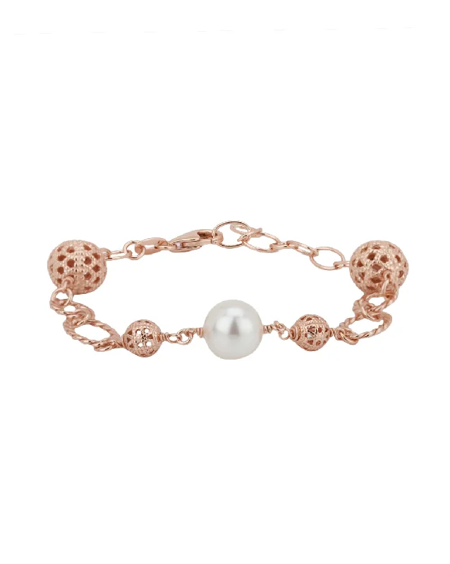 bracelets and bangles with orange garnet -Carlton London Rose Gold Plated With Pearl Charm Bracelet